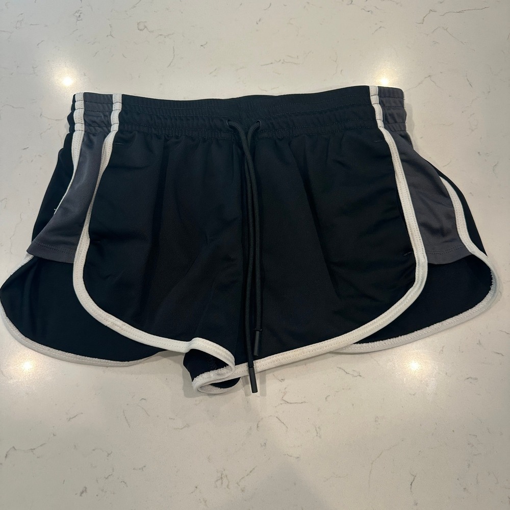 Athletic Works Womens Black Grey Running Shorts Size S 4-6 Drawstring Pockets